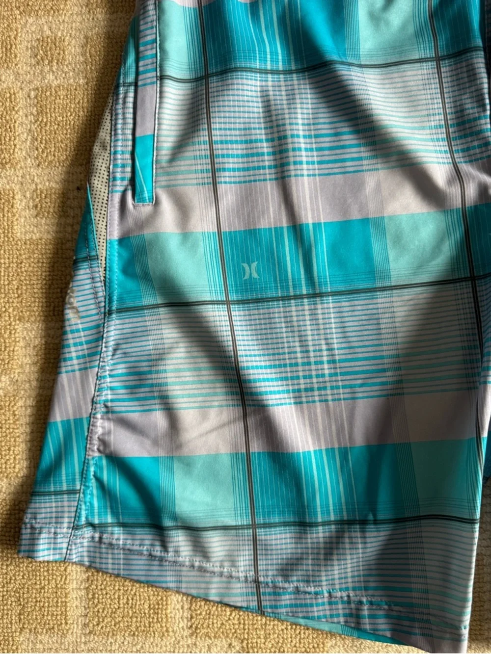 Hurley Phantom Board Shorts Plaid Surf Swim Trunks Blue Gray 36 Waist (Large)